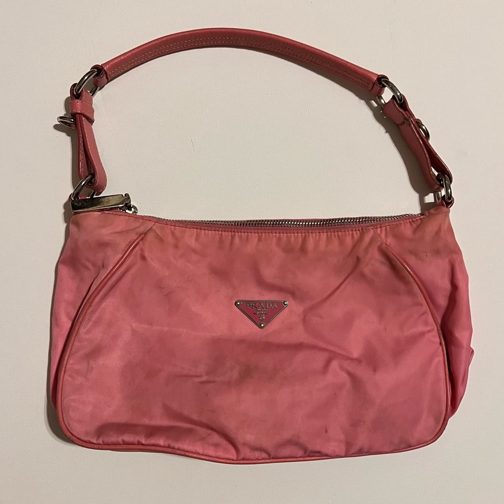 PRADA NYLON PINK SHOULDER BAG. Leather straps.